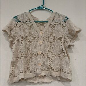 Rebellion Cream Crochet Openwork Cardigan